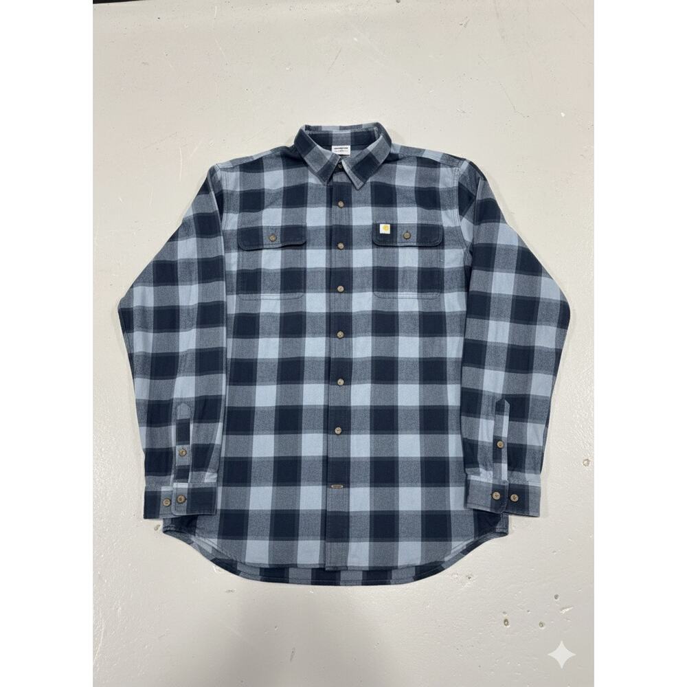 Carhartt Men's XLT Original Fit Plaid Flannel Shirt Blue Long Sleeve Heavyweight